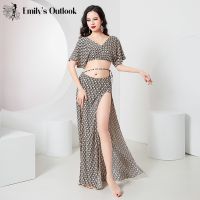 hot【DT】 Belly Performance Dancer Costume Practice 2 Piece Set Adults Outfit Printed New