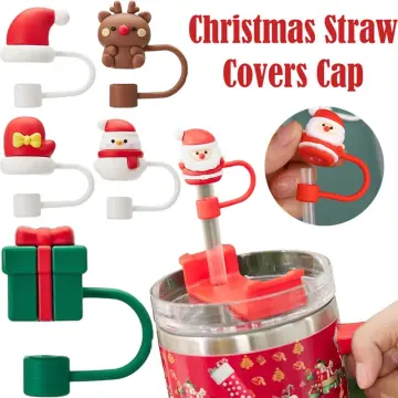 1PCS Christmas Straw Topper Reusable Straw Lids Dust Cover Elk