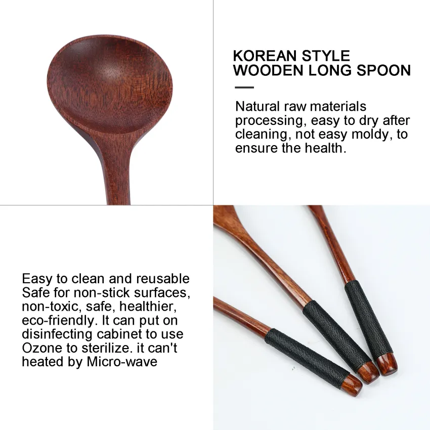 1pc Long Wooden Spoon Korean Style 100% Natural Wood for Soup Cooking 10.9  inchs