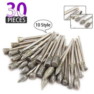 30pcs diamond grinding head wheel dremel rotary tool burs set accessories drill burr bits Diamond Rotary Tool variety of shapes