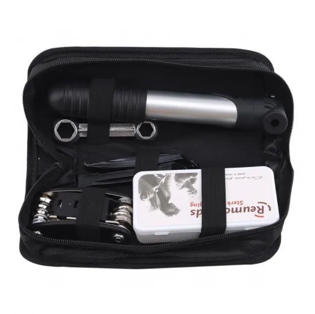 Portable Bicycle Repair Kit With Tire Repair Tool With Pump Includes