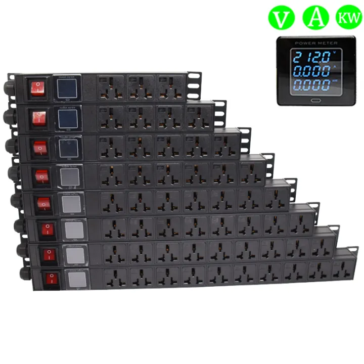 16A Socket 3000W Aluminum Alloy PDU Power Strip Voltmeter Ammeter Power