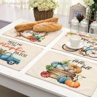 1pcs Thanksgiving Pumpkin Print Linen Dining Mat The Fall Festival Autumn Harvest Placemat Car Maple Leaf Flower Drink Coaster