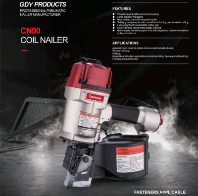 3-1/2Coil Nailer GDY-CN90, High Quality Max Design Air Nail Gun for Pallet