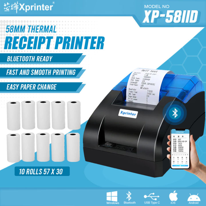 Xprinter Xp 58iid Bluetoothusb 58mm Thermal Cash Receipt Pos Printer With 1rolls Thermal 7052