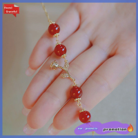 Fkend กำไลข้อมือลูกปัดทรงกลมโมราสีแดงธรรมชาติกุหลาบทองปรับได้ที่คาดผมลายดอกไม้ของขวัญเครื่องประดับสวยงามสไตล์อ่อนโยน