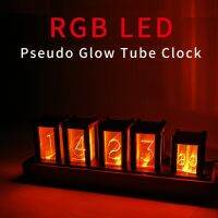 【มาใหม่】 RGB นาฬิกาหลอดเรืองแสงฐานไม้วอลนัท LED นาฬิกาปลุกดิจิตอลจับเวลาสีเต็มรูปแบบนาฬิกาหลอดตารางตกแต่งบ้านของขวัญคริสต์มาส