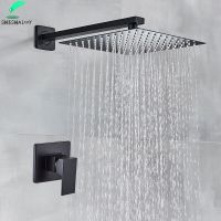 Concealed Black Bathroom Shower Faucet Brass 1-Way Mixer Valve Shower Mixers with Handshower 8/10/12/16" Rainfall Shower Head Showerheads