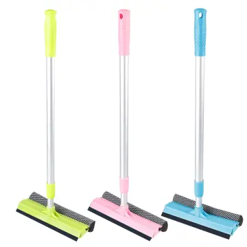 Multi-functional Double-sided Extended Telescopic Water Scraper Window  Cleaner Home Cleaning Tool Sponge Scrubbing Brush Steel