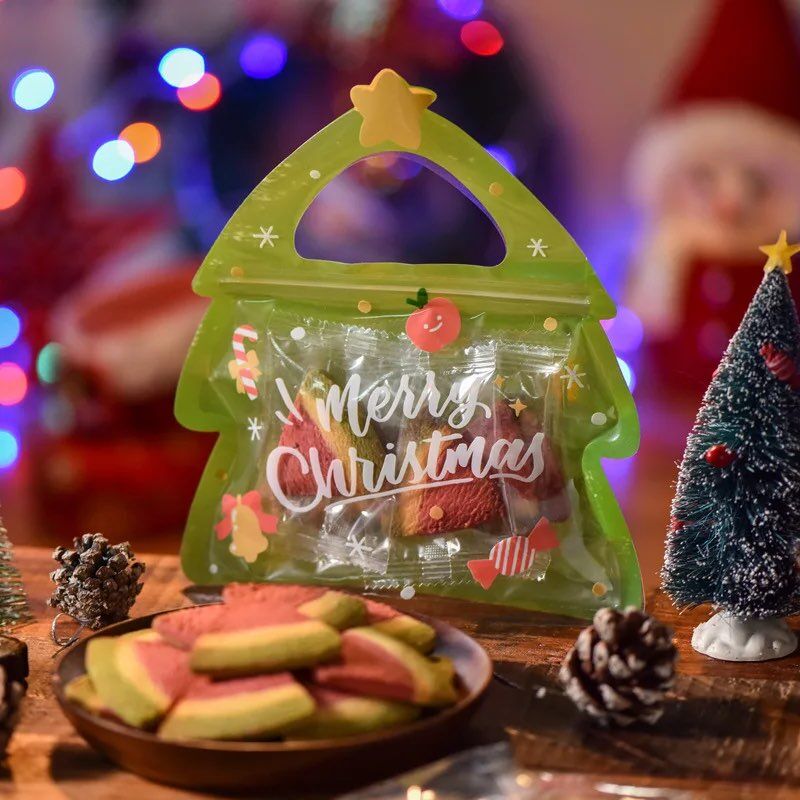 ถุงซานตาคริสต์มาส10ชิ้นสำหรับลูกอมช็อกโกแลตคุกกี้ตังเมบิสกิตต้นห่อของขวัญกระเป๋ามีซิปซานต้า