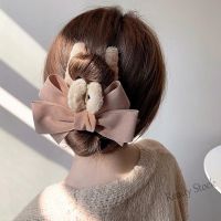 【Ready Stock】 ⊕▤﹊ C18 Large bowknot plush catch clip female autumn and winter French hair clip back head shark clip