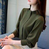 Spring 2023 new womens wear loose big yards render long-sleeved women chiffon unlined upper garment unlined upper garment to coat collar shirt joker