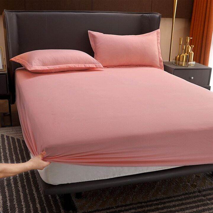 100Cotton Bed Linen Single/Queen/King Fitted Bed Sheet Pure Color