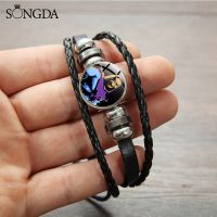 80 39;s Retro Purple Hood Skeletor Bracelet Masters of the Universe Cartoon Printed Glass Dome Snap Buckle Leather Bracelet