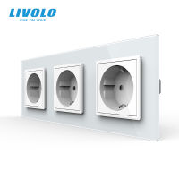 Livolo ปลั๊กไฟมาตรฐาน EU ใหม่, แผงเต้าเสียบ, เต้ารับไฟฟ้าผนังสามชั้นไม่มีปลั๊ก, แก้วแกร่ง C7C3EU-11/2/3/5-Cgefeng