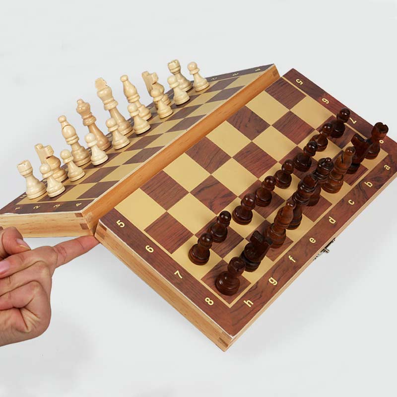 Folding Magnetic Wooden Chess Set 3 in 1 Hand Crafted 29cm Chessboard Toys 