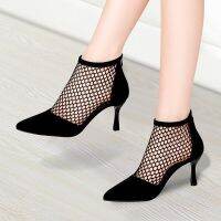 HOT14★2023 Spring Summer Fashion Hollow Sandals Boots Thick Heels Mesh Autumn Ankle Boots Female Pointed Womens Shoes Botas De Mujer