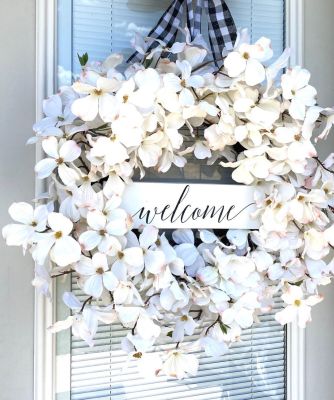 พวงหรีดสีขาวสำหรับประตูหน้าพวงหรีดฤดูใบไม้ผลิพวงหรีดดอกไม้ประดิษฐ์ด้วยมือพวงหรีดป้ายตกแต่งผนัง