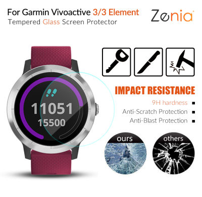 Zenia 2 ชิ้นฟิล์มป้องกันหน้าจอแบบเต็มสำหรับสำหรับ Garmin Vivoactive 3/3 Element  นาฬิกา HD 9 h 2.5D กระจกป้องกันการระเบิดป้องกันรอยขีดข่วนฟิล์ม