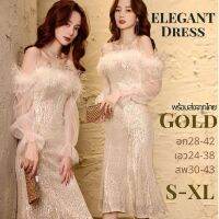 Best Dress พร้อมส่ง ชุดเดรสยาวถึงเข่า ผ้าชีฟอง ประดับเลื่อม สีทอง สําหรับงานแต่งงาน