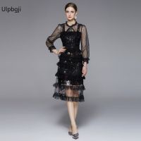 Light Luxury Mesh Lace Ruffled Mid-Length Heavy Embroidery Cake Dress