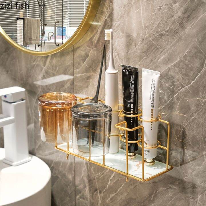 metal-glass-storage-rack-storage-tray-electric-toothbrush-holder-wall-shelf-glass-mouthwash-cup-bathroom-shelves-organizer