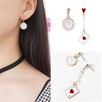 QianXing Shop Women Personalized Rock Dangle Earrings for Women Poker Card Alarm Clock Asymmetrical Earring Long Created Pearl Fashion Jewelry