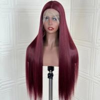 Long Bone Straight Synthetic Front Lace Wigs Burgundy Straight Wig For Women Middle Part High Temperature Fiber Hair Human Hair [ Hot sell ] Decoration Center