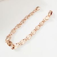 Luxury New  Flower Engraved 6 MM Wide Link Chain Bracelet Designs For Women Elegant 585 Gold Color Jewelry