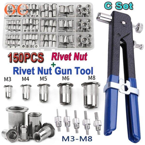 175PCS Rivet Nuts Kit M3/M4/M5/M6/M8 หรือ 1PCS Rivet Nut Gun + 5PCS Nut Rivet Mandrels