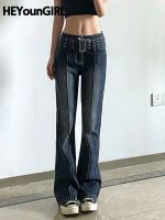 【YD】 HEYounGIRL  Jeans 2000s Flared Pants Capris with Fashion Korean Trousers