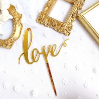 Hand Writing Love Wedding Acrylic Cake Topper Gold Valentine 39;s Day Cake Topper for Wedding Valentine 39;s Day Party Cake Decoration