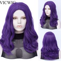 VICWIG Cosplay Wig Women Purple Big Wavy Long Curly Middle Part Line Hair Synthetic Wig Heat-resistant Rose Net