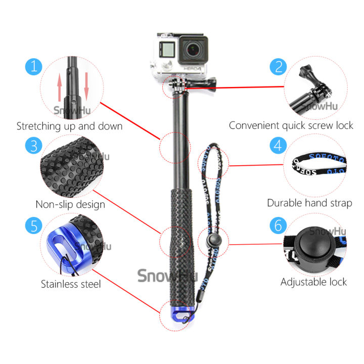 snowhu-สำหรับ-go-pro-37-ที่จับยืดขยายได้ไม้เซลฟี่สำหรับกล้องgopro-แท่งกล้องจิ๋วเลนส์เดียว-w-ที่วางรีโมทตัวยึดสำหรับกล้องโกโปรฮีโร่8-7-6-5-4-ld07