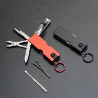 ┇●✽ Pocket Tools Multi Hiking Gears Outdoor Multifunction Mini Keychain Knife LED Light Nail Clipper Scissors Camping Equipment