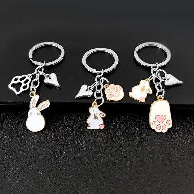 Cute Rabbit and Hearts Keychains Unique Girls Gift Key Holder Lovely Animal and Cat Paw Prints Keyrings Toys for Kids B-6 Key Chains