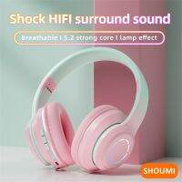 Shoumi Wireless Headset Gradient Colour Bluetooth Headphone Stereo Sport Earphon With Mic Hifi Bass Anti Noise Game Helmet Girls Over The Ear Headphon