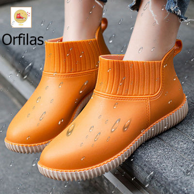 Orfilas รองเท้าบูทกันฝนผู้หญิงแฟชั่น, รองเท้าบูทกันฝนผู้หญิงสีลูกกวาดรองเท้าบูทกันฝน รองเท้าน้ำกันลื่น สี่ฤดู🚛🚛