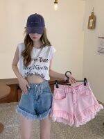 Feynzz 2022 Summer Tassel Denim Shorts Womens New Trend Of Small And Thin Hot Girls A-line Wide-leg Pants