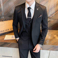 Factory Outlet Spot Suit MenS Set Three -Piece Korean Slim -Fitting Business Striped Professional Dress Groom