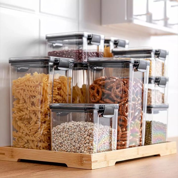 กล่องเก็บของในครัว-airtight-ภาชนะเก็บอาหารตู้ตู้เย็นพลาสติกสแควร์อาหารปิดผนึกสามารถสำหรับขนมขบเคี้ยวถั่วซีเรียล