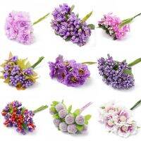 6/10/12/50/60/70/90pcs Purple Series Artificial Flower 22Styles Cherry Stamens Berries Bundle DIY Cake Christmas Wedding Gift Box Wreaths Craft Decoration