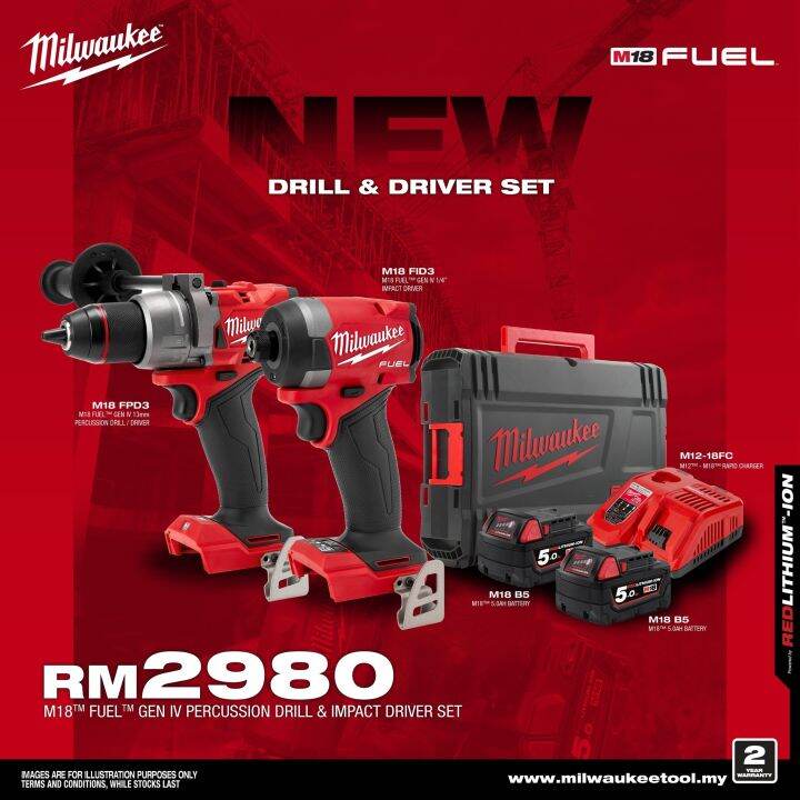Milwaukee M18 Percussion Drill Gen IV + M18 Impact Driver Gen IV
