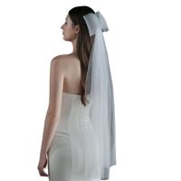 Wedding Bridal Veil Big Bow Decor Ivory White Short Sheer Veils 2 Tiers Hair Accessories