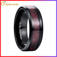 BONLAVIE Tungsten Carbide Ring Black Celtic Dragon and Blue/Green/Red Carbon Fiber Inlay Comfort Fit Size 5-14