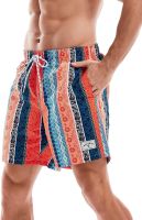 WDIRARA Mens Paisley Print Letter Patched Beach Shorts Colorblock Swim Trunks