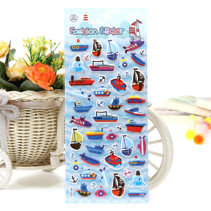 Four pirate ships, cruise ships, sailboats, ocean stickers, 3d bubble ...