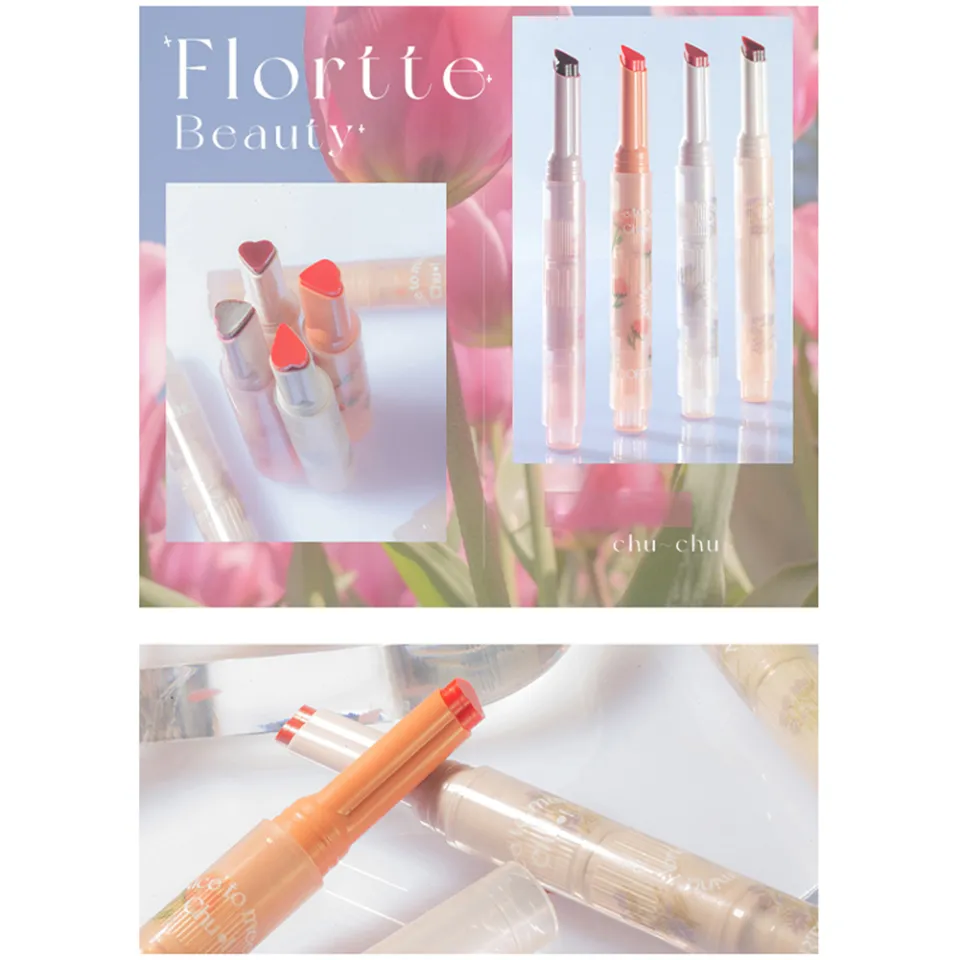 FLORTTE/Flower Loria First Kiss Series Love Stick Lipstick Pen Mirror  Waterlight Lip Glaze Hydrate Love Lipstick 