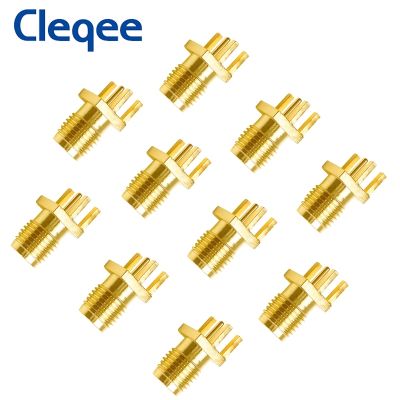 Cleqee 10PCS SMA Female Jack Adapter Solder Edge PCB Straight Mount RF Copper Connector Plug Socket Gold Plated