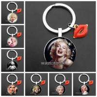 【CW】☍✠  Movie Star Marilyn Monroe Keychain with Pendent of  Lips Idol Photo Chain Fans Jewelry